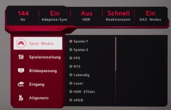 Acht verschiede Presets bietet das OSD an ...