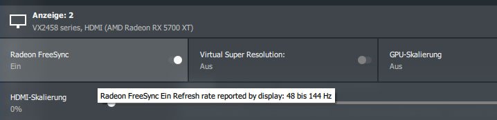 FreeSync wird im Bereich von 48 bis 144 Hz unterstützt