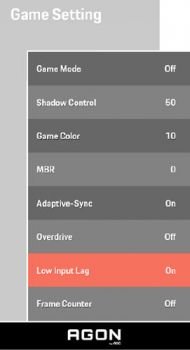 OSD: Spieleinstellungsmenü des AOC Agon PD27