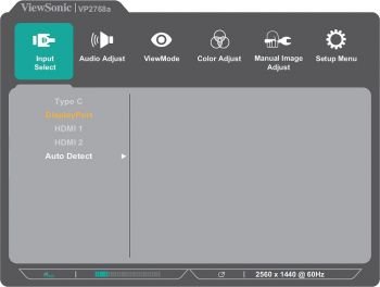 OSD: Wahl der Eingangsquelle (Screenshot: ViewSonic-Handbuch)