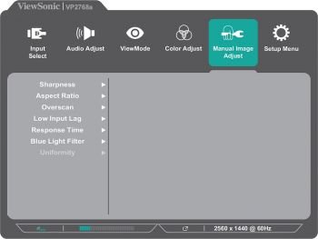 OSD: Manuelle Bildeinstellungen (Screenshot: ViewSonic-Handbuch)