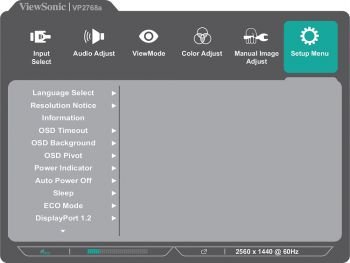 OSD: Systemeinstellungen (Screenshot: ViewSonic-Handbuch)