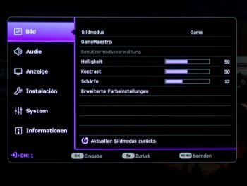OSD: Bildeinstellungsmenü