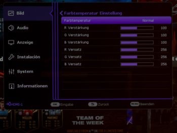 OSD: Farbtemperatur-Einstellungsmenü