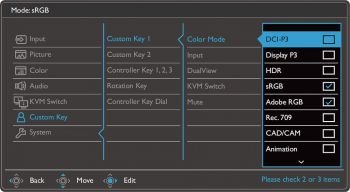 OSD: “Custom-Keys” (Screenshot: BenQ-Handbuch)