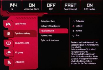 OSD Reaktionszeit: Vierstufige Pixelbeschleunigung