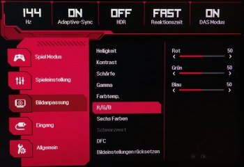 OSD R/G/B: Manuelle Farbregler für Rot, Grün und Blau