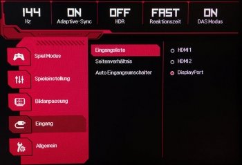 OSD Eingang: Auswahl der Signalquelle und des Seitenverhältnisses
