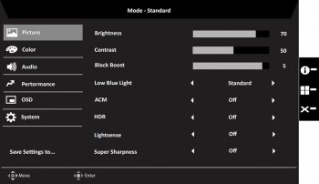 OSD: Bildeinstellungen (Screenshot: Acer-Handbuch)