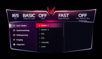 Das OSD-Menü bietet acht Presets an