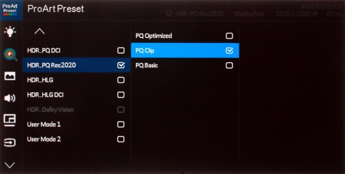 OSD: Konfiguration HDR-Farbmodi