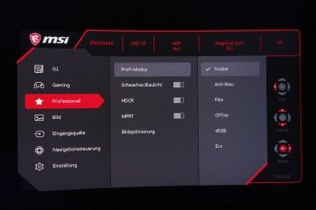 OSD Professionell: Auswahl der Bildmodi und Bildoptimierungen