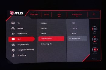 OSD Farbtemperatur: Hinter „Anpassung“ befinden sich die RGB-Regler