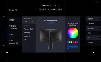 Die Effektbeleuchtung des Monitors lässt sich über den Punkt „RGB“ steuern