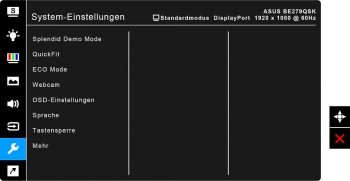 OSD: Systemeinstellungen (Screenshot: ASUS-Handbuch)