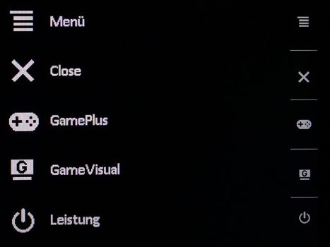 OSD: Jede Bedientaste und der Joystick öffnen zunächst ein Startmenü