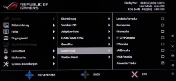 OSD GameVisual: Vordefinierte Bildmodi, einige speziell für Gamer optimiert