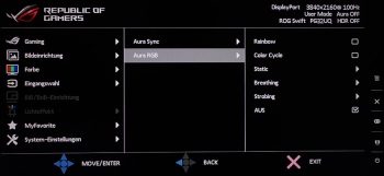 OSD Aura RGB: Einstellungen für die RGB-LED-Beleuchtung auf der Gehäuserückseite