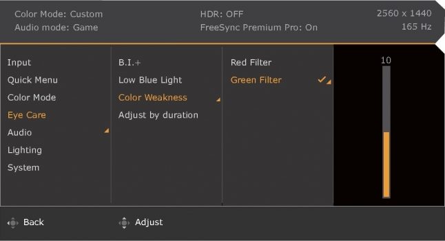 Eye-Care-Optionen im OSD (Quelle: BenQ-Handbuch)