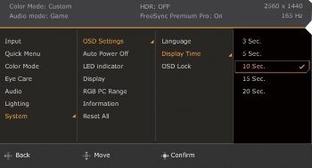 OSD: Systemeinstellungen (Quelle: BenQ-Handbuch)