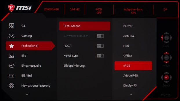 OSD: Auch Farbraum-Emulationen werden geboten
