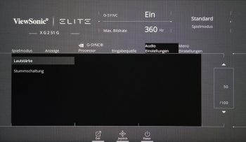 OSD Audio Einstellungen: Lautstärkeregler und Stummschaltung der internen Lautsprecher