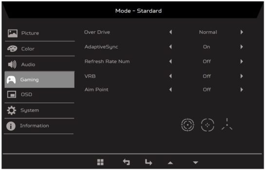 OSD: Gaming-Menü des Acer XB323QKNV (Screenshot: Acer-Handbuch)