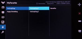OSD Verknüpfung: Auswahl für die individuelle Belegung der beiden Schnellzugriff-Tasten
