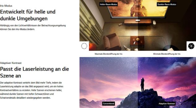 Iris-Modus und adaptiver Kontrast (Screenshot: LG-Website)