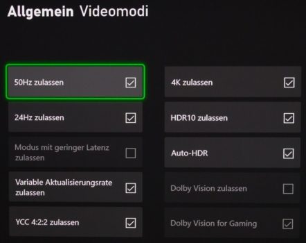 Einstelloptionen auf einer Xbox Series X