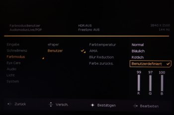 OSD: Umfangreiche Optionen je Farbmodus