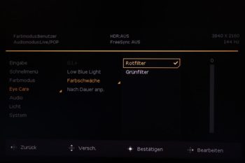 OSD: Weitere augenschonende Optionen