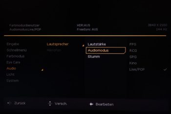 OSD Audio: Es stehen fünf Settings zur Auswahl