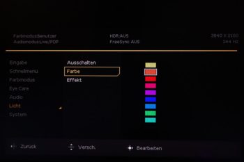 OSD Licht: RGB-Beleuchtung auf der Gehäuserückseite in verschiedenen Farben