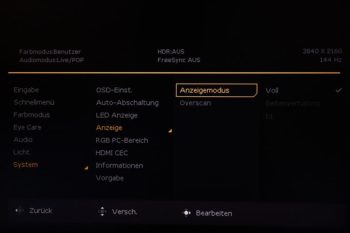 OSD System: Diverse weitere Optionen sind in diesem Menü gelistet