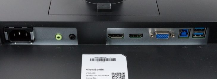 Anschlüsse des ViewSonic VG2440V: Strom, Audio, DisplayPort, HDMI, VGA und 2 x USB-3.2