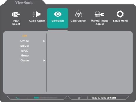 OSD Einstellung der Bildmodi (Screenshot: ViewSonic-Handbuch)