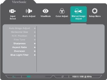 OSD Bildanpassungen (Screenshot: ViewSonic-Handbuch)