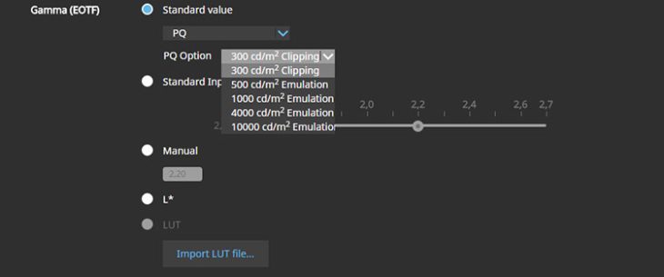 Konfiguration PQ-Transferfunktion in ColorNavigator