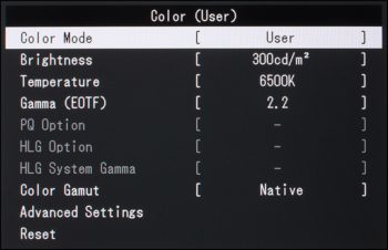 Menü (OSD): Color