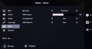 OSD: Einstellungsmöglichkeiten, die das Monitor-OSD betreffen