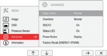 OSD: Erweiterte Einstellungen (Screenshot: Fujitsu-Handbuch)
