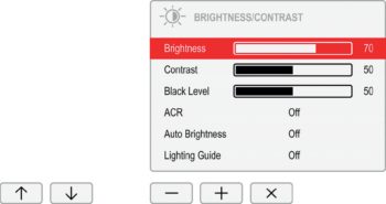 OSD: Regelung für Helligkeit und Kontrast (Screenshot: Fujitsu-Handbuch)