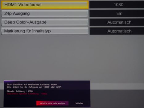 Der LG 32GQ950-B meldet ungünstige Auflösungen über ein Pop-up-Fenster 