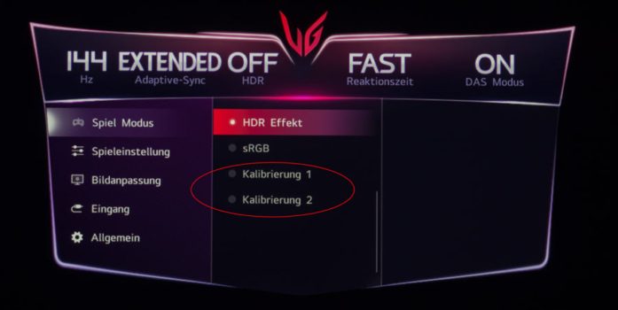 Zwei Speicherplätze für die Hardware-Kalibrierung