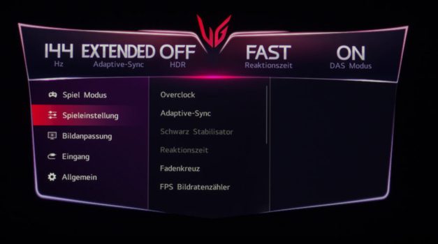 OSD: Spieleinstellungen des LG 32GQ950-B