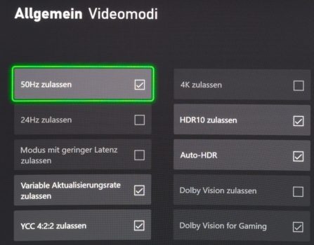 Einstelloptionen auf einer Xbox Series X
