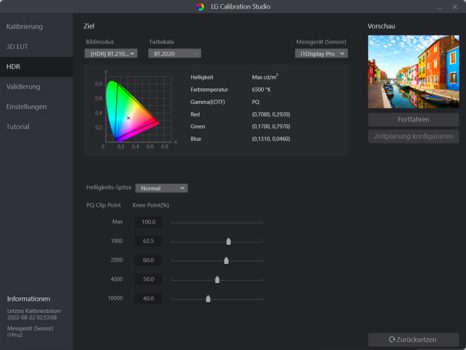 LG Calibration Studio: Kalibrationseinstellungen HDR