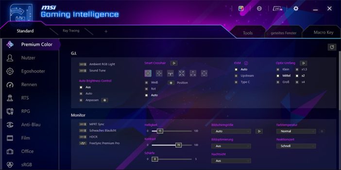 MSI Gaming Intelligence: App für die komfortable Steuerung des Monitors mit umfangreichen zusätzlichen Funktionen