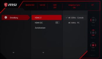 OSD: … ist ein Scrollen auf die zweite Ebene notwendig
